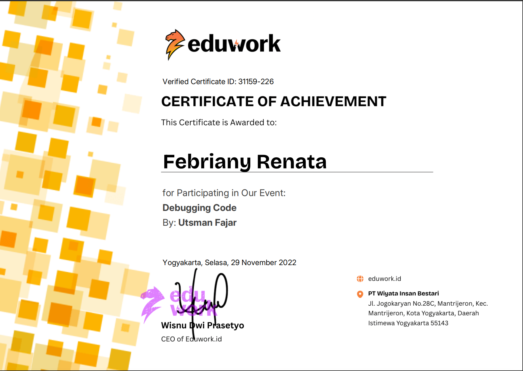 Sertifikat Debuging Code